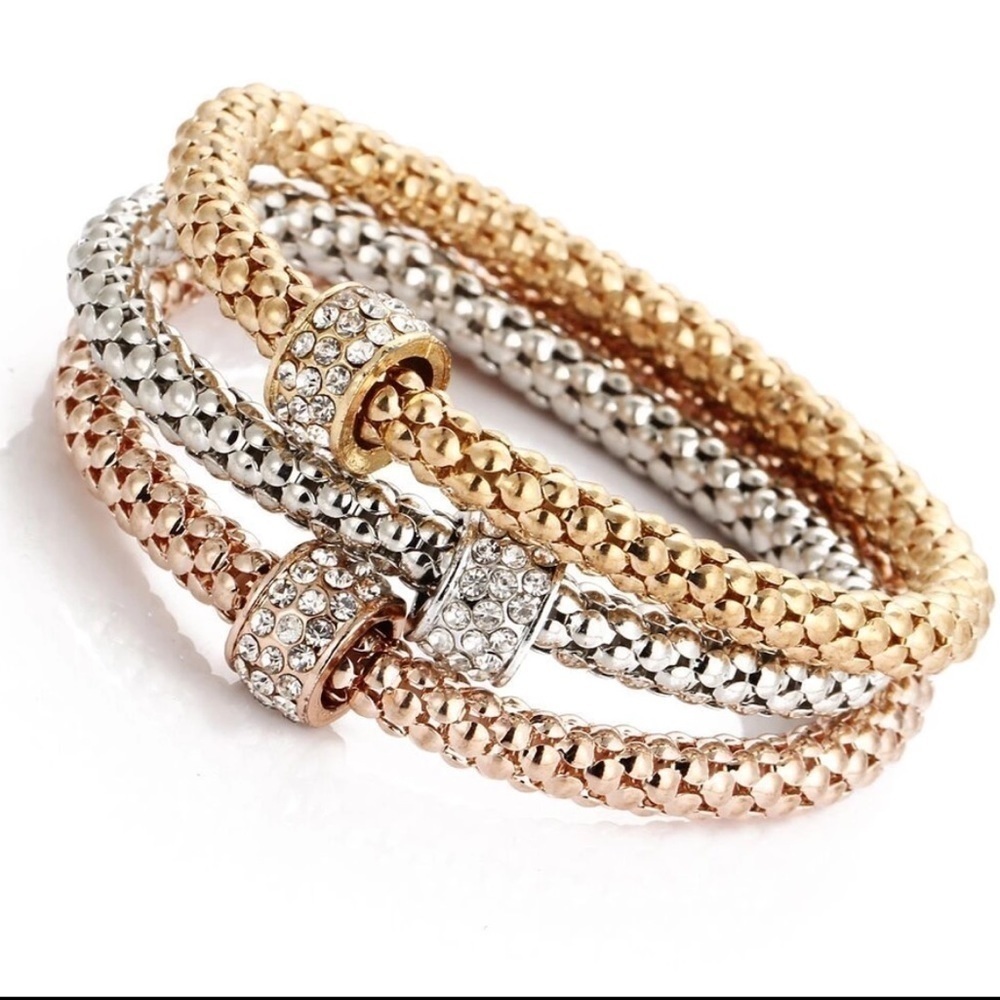Bracelets l SET OF 3 BANGLES l silver/rose/gold tone l Stretch Dressy Bangles